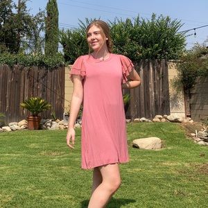 Pink T Shirt Dress With Lace Sleeve Detail